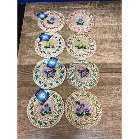 Set Of 8 Floral Woven Hot Plates/Trivets - 7”D - Picture 2 of 14